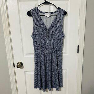 French Grey Casual Summer Dress, Blue & White